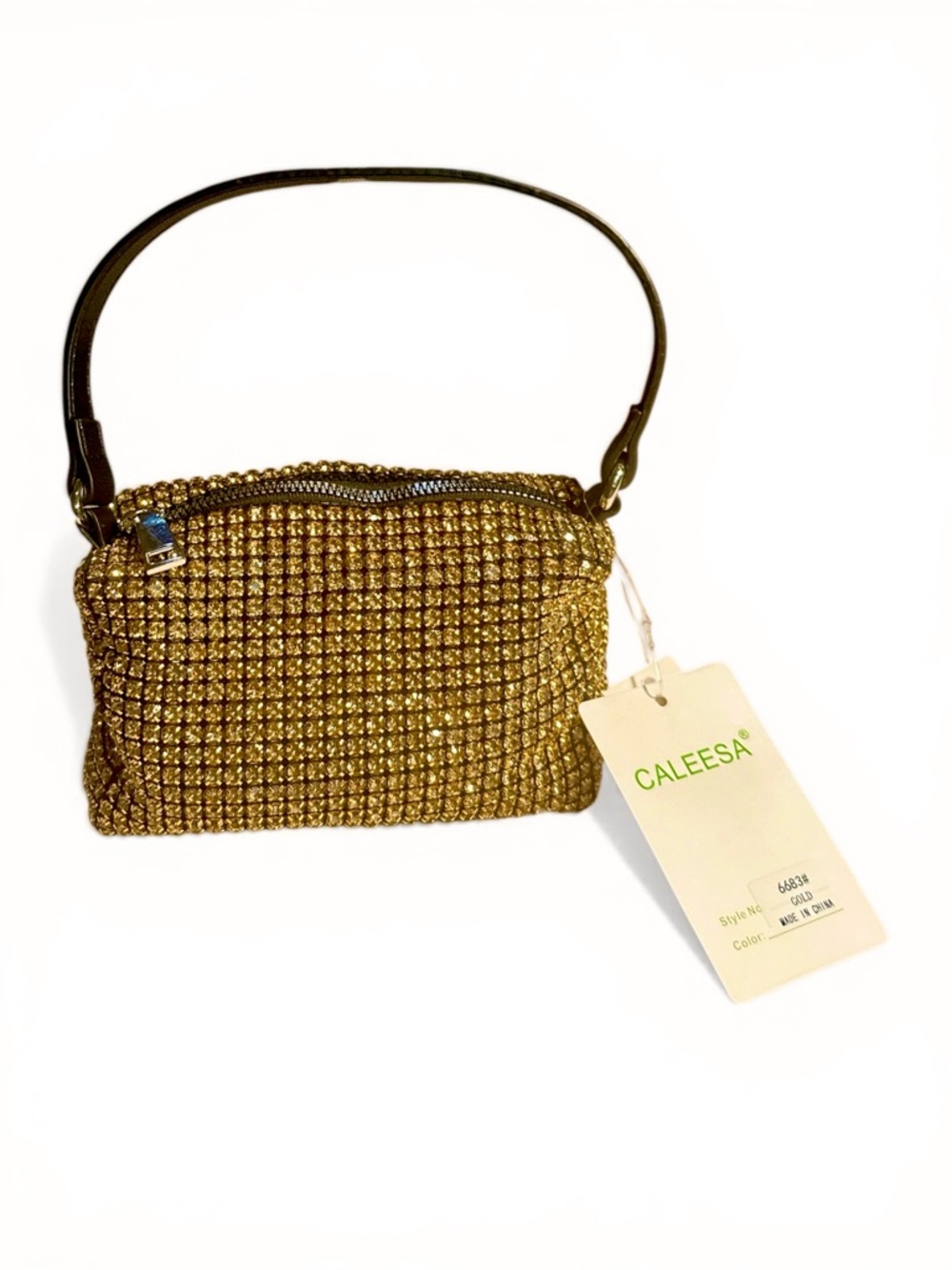 Caleesa Gold Rhinestone Mini Bag Sparkly Top Handle Evening Clutch Glam
